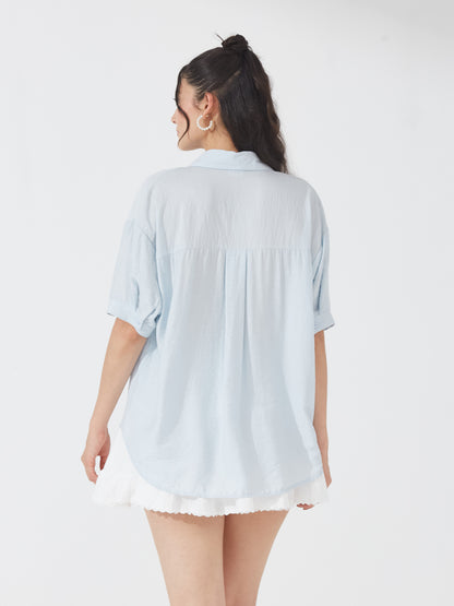 Sky Blue Relaxed Shimmer Shirt