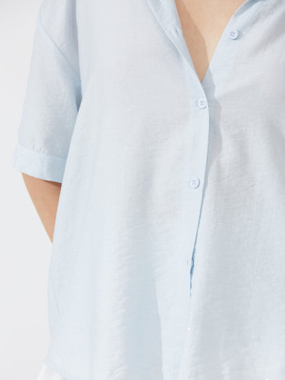 Sky Blue Relaxed Shimmer Shirt