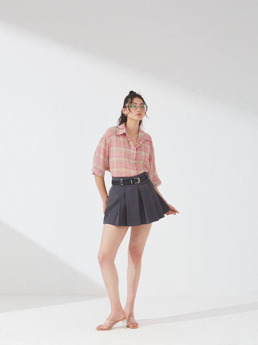 Charcoal Pleated Belted Skort
