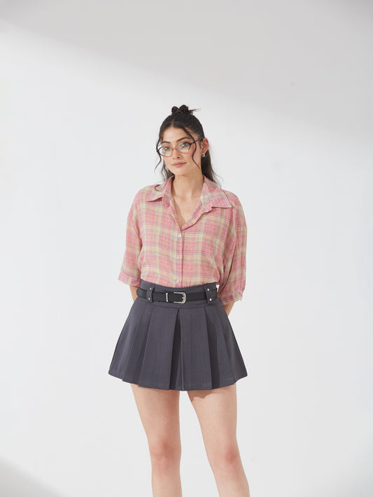 Charcoal Pleated Belted Skort