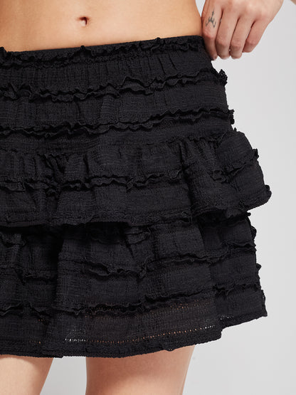 Black Ruffled Layered Mini Skorts