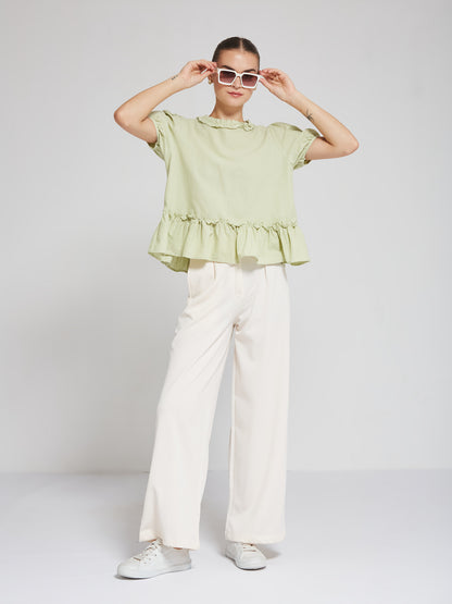 Pastel Green Puff Sleeve Frill Top