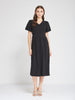 Black Puff Sleeve Buttoned Midi Dress