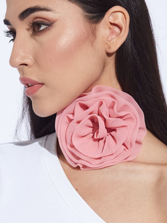 Pink Georgette flower choker