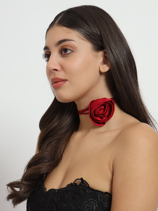 Satin red flower choker