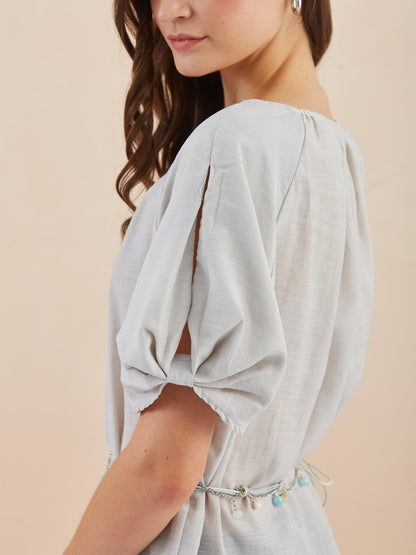 Linen top with belt