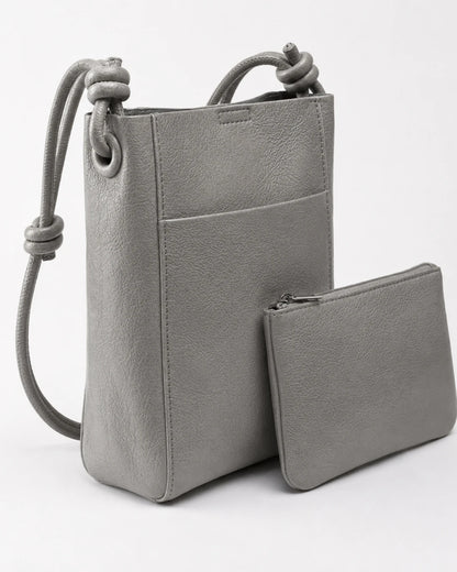 Metallic Silver Mini Crossbody Bag with Pouch – 2-in-1 Set