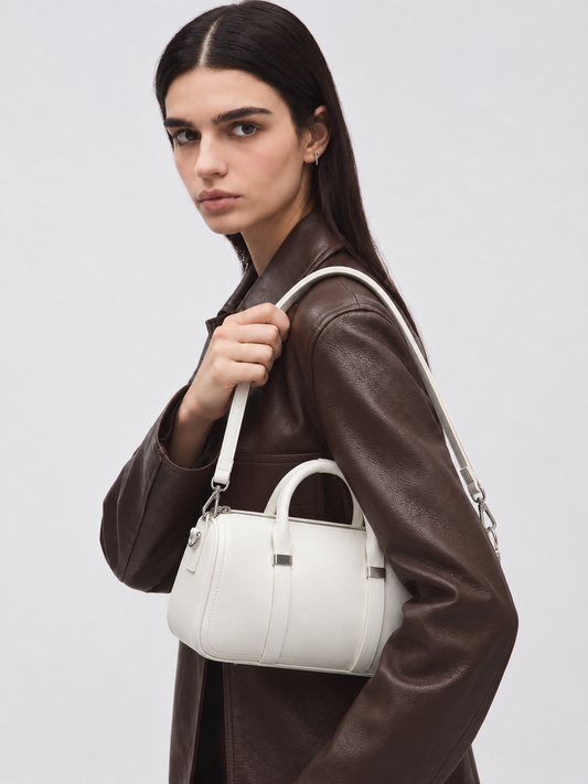 Premium Ivory Barrel Handbag with Detachable Sling