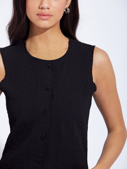 Classic Black Button Front Tank Top