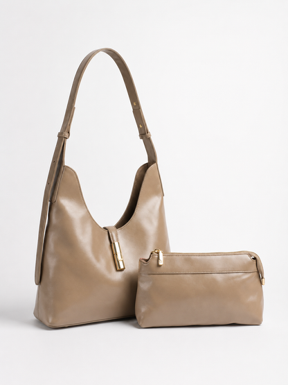 Elegant Nude Beige Shoulder Hobo Bag