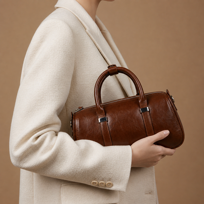 Luxury Brown Barrel Handbag