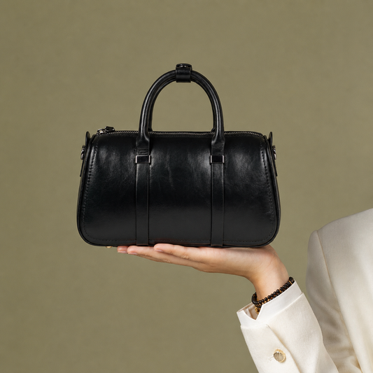 Premium Black Barrel Handbag with Sling Strap