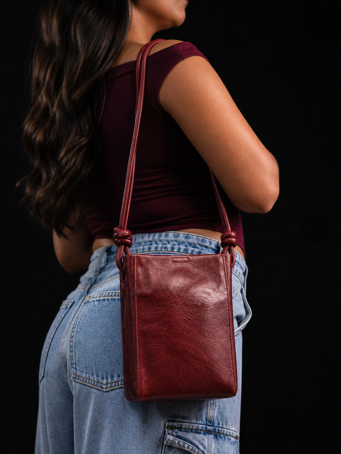 Crimson Mini Crossbody Bucket Bag – Compact Everyday Carry