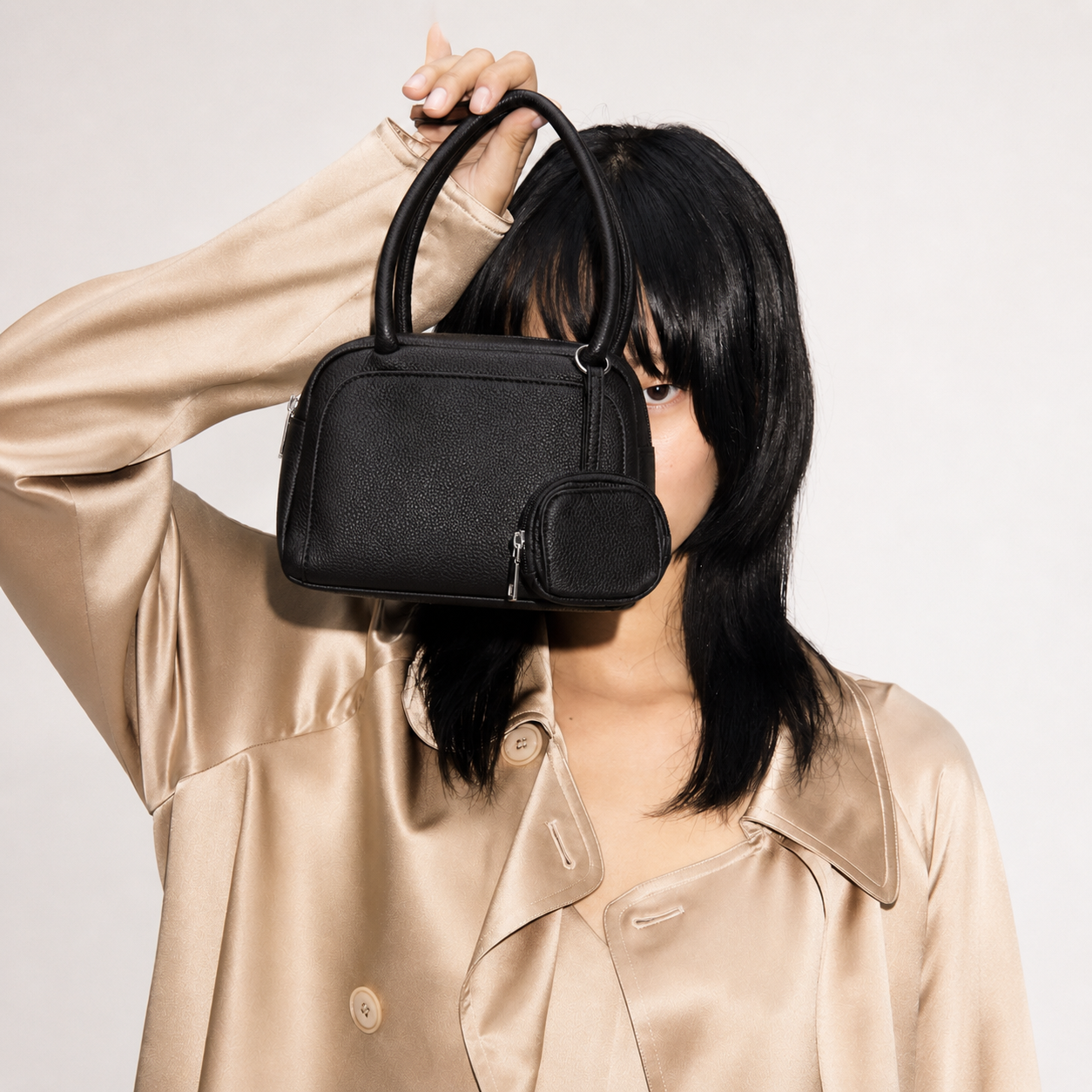 Classic Black Mini Shoulder Bag with Coin Pouch