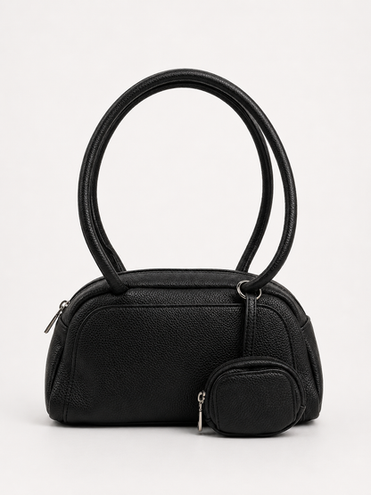 Classic Black Mini Shoulder Bag with Coin Pouch