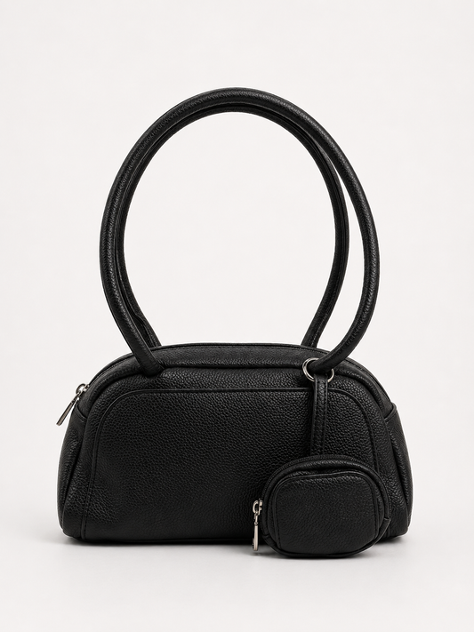 Classic Black Mini Shoulder Bag with Coin Pouch