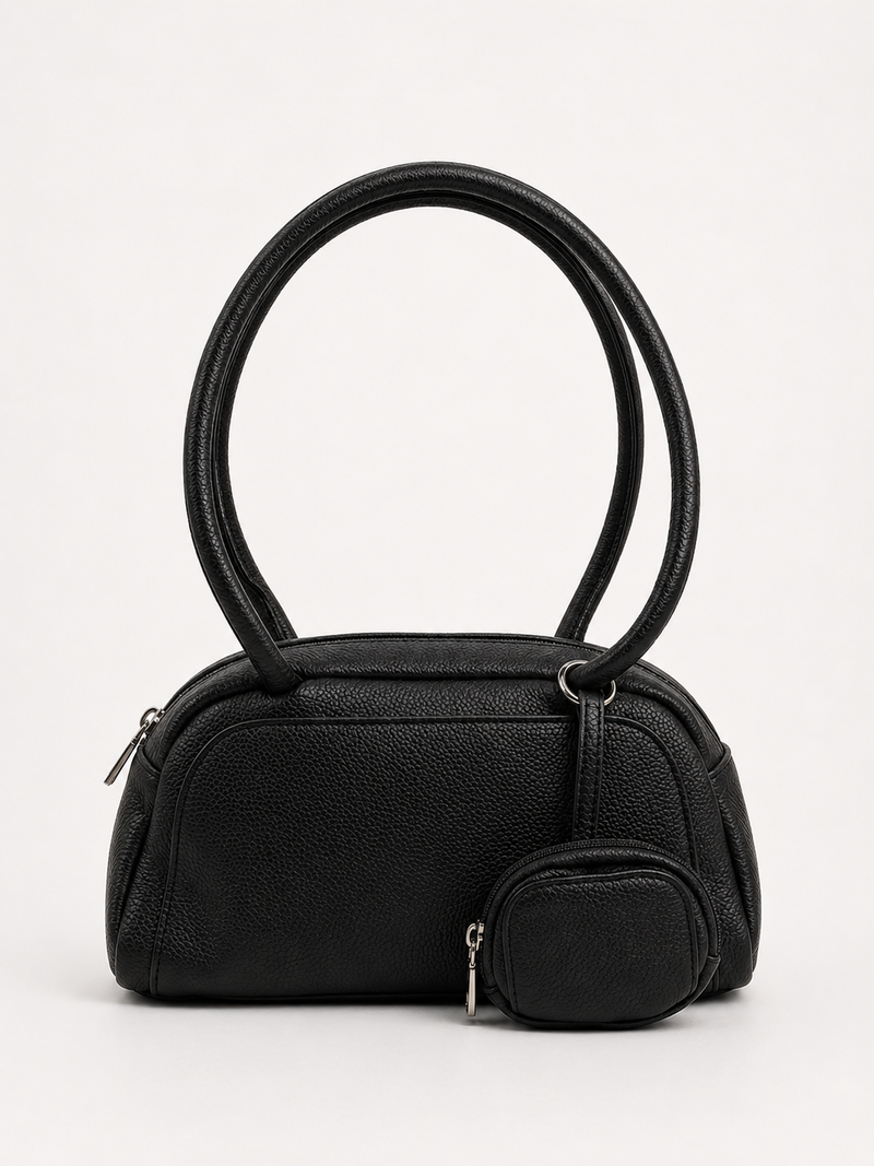 Classic Black Mini Shoulder Bag with Coin Pouch