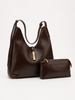 Classic Chocolate Brown Convertible Hobo Bag with Gold Accent