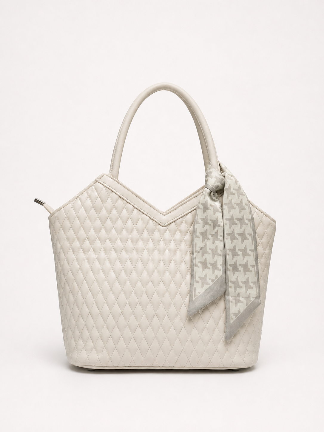 Beige Quilted Handbag with Scarf Detail