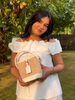 Ivory Woven Straw Bucket Bag with Matching Pouch Set