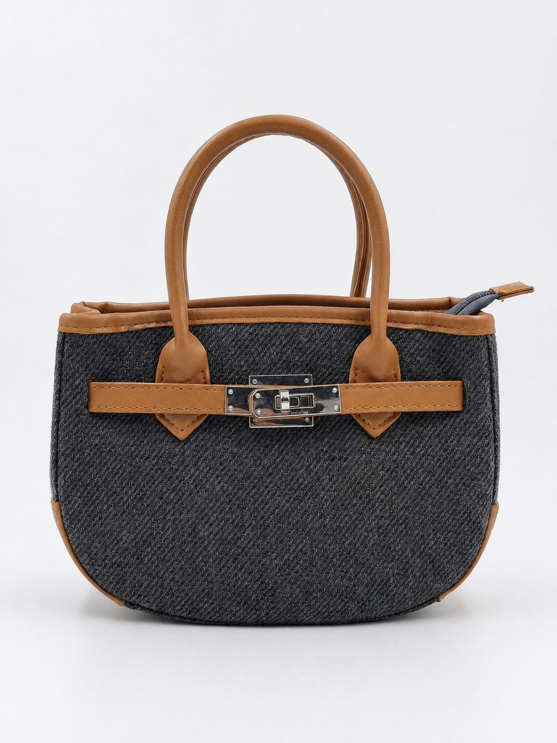 Charcoal Textured Mini Tote with Tan Leather Acc