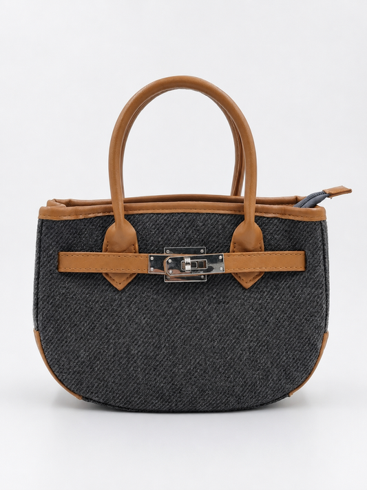 Charcoal Textured Mini Tote with Tan Leather Acc