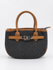 Charcoal Textured Mini Tote with Tan Leather Acc