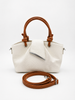 Ivory Knot Handle Mini Tote with Contrast Brown Straps