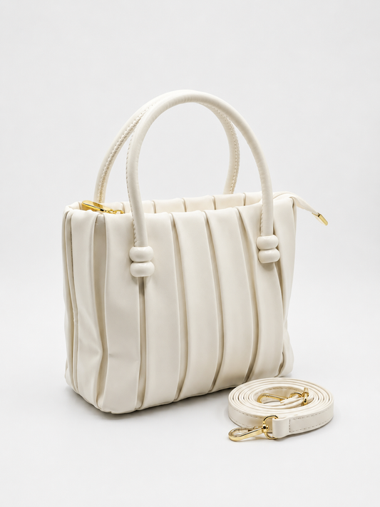 Ivory Pleated Mini Tote with Detachable Sling