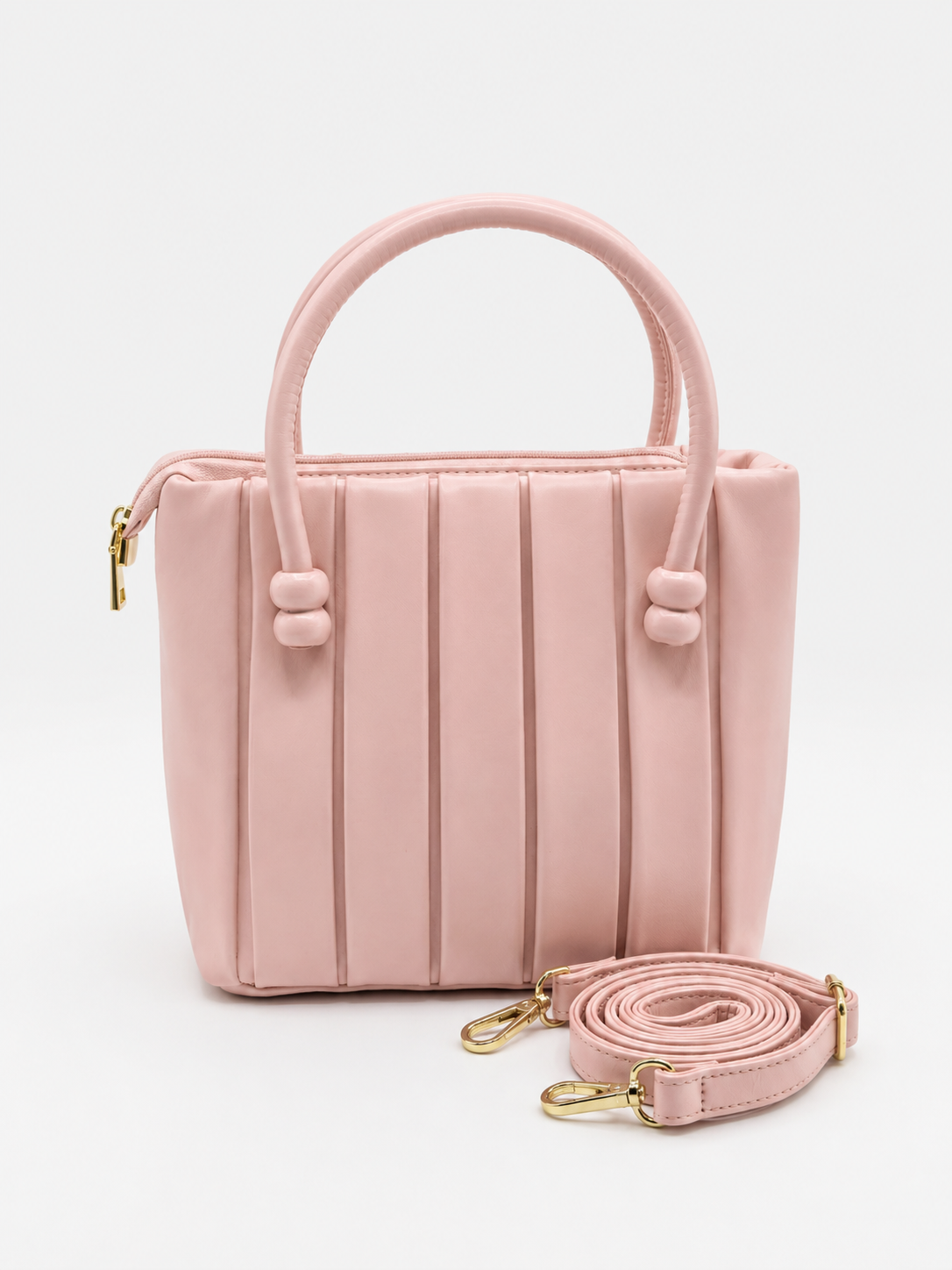 Blush Pleated Mini Tote with Detachable Strap