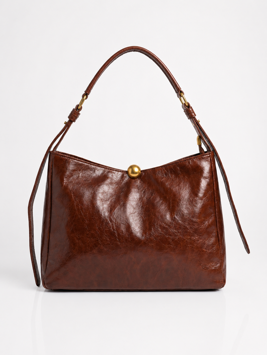 Vintage Luxe Brown Shoulder Bag with Gold Accent Lock