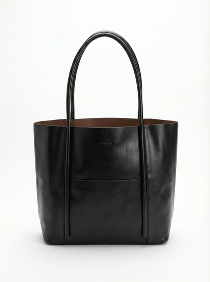 Classic Black Structured Leather Tote Bag