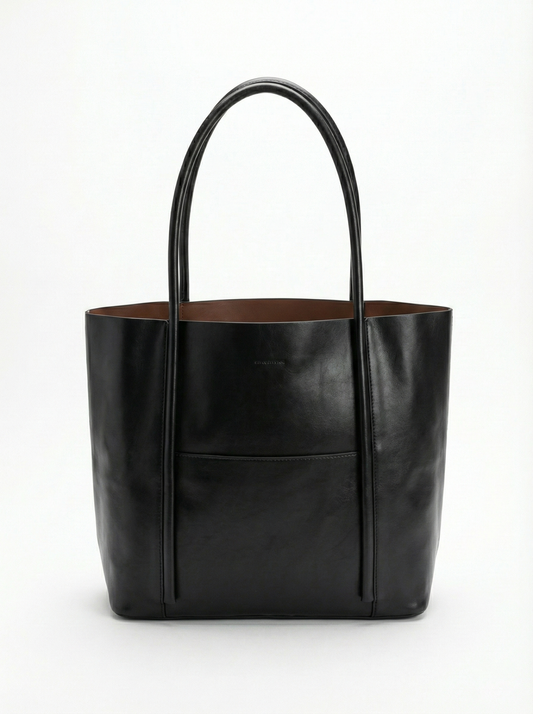 Classic Black Structured Leather Tote Bag