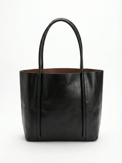 Classic Black Structured Leather Tote Bag