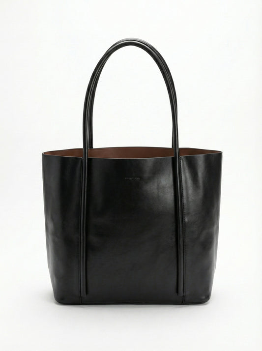 Classic Black Structured Leather Tote Bag