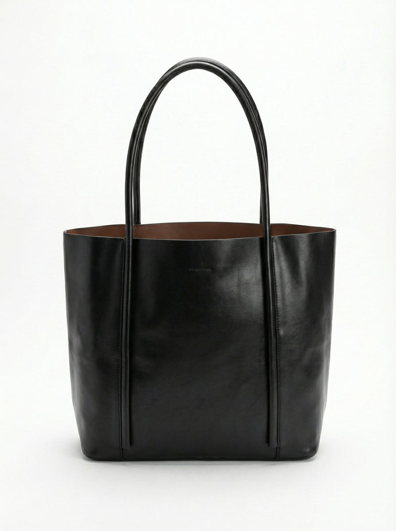 Classic Black Structured Leather Tote Bag