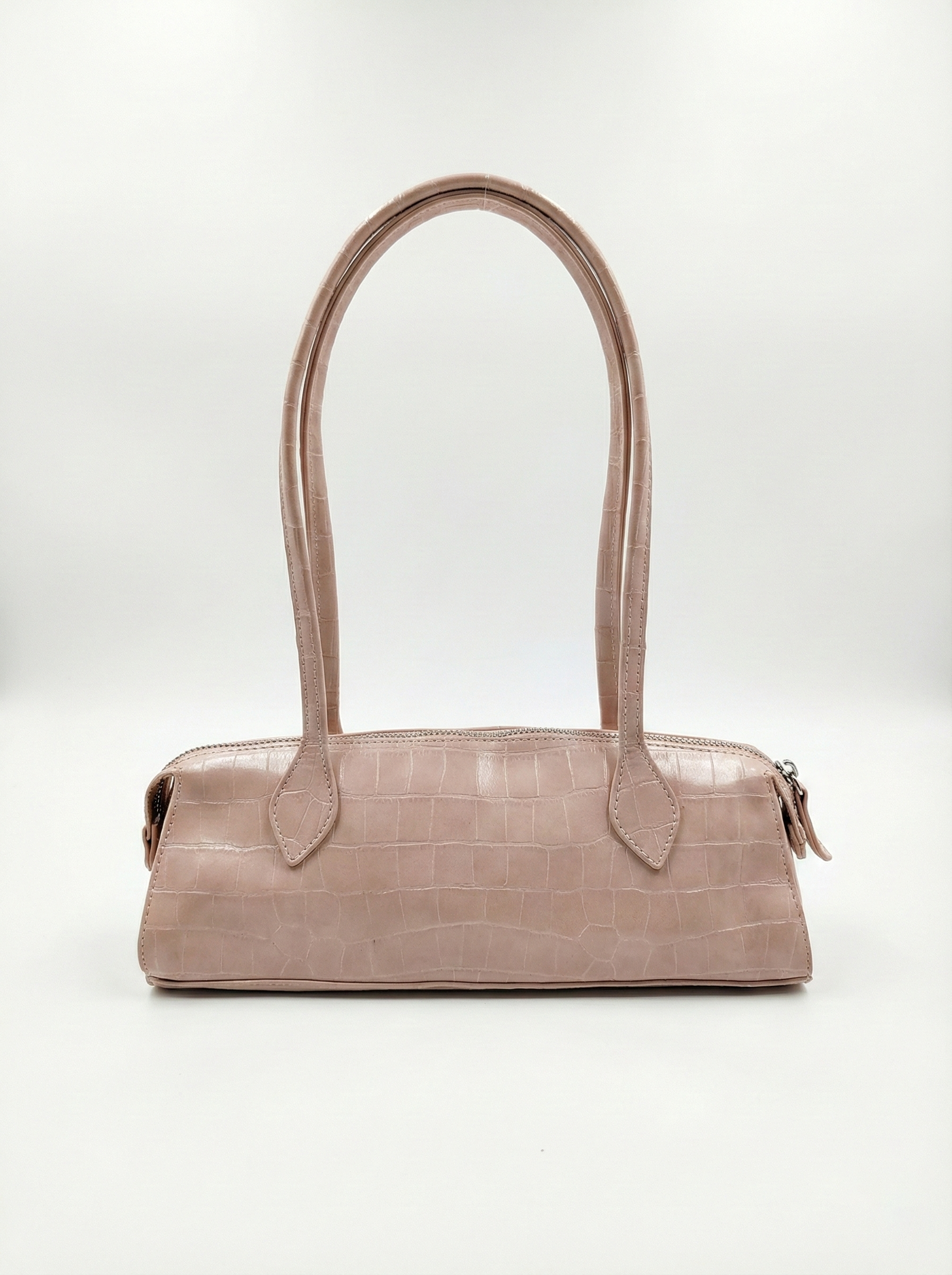 Blush Croc Texture Shoulder Bag – Slim Baguette Style