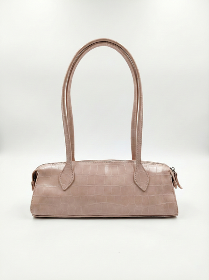 Blush Croc Texture Shoulder Bag – Slim Baguette Style