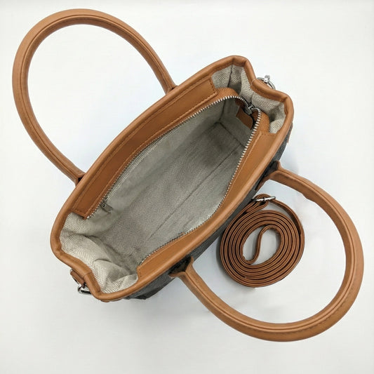 Charcoal Textured Mini Tote with Tan Leather Acc