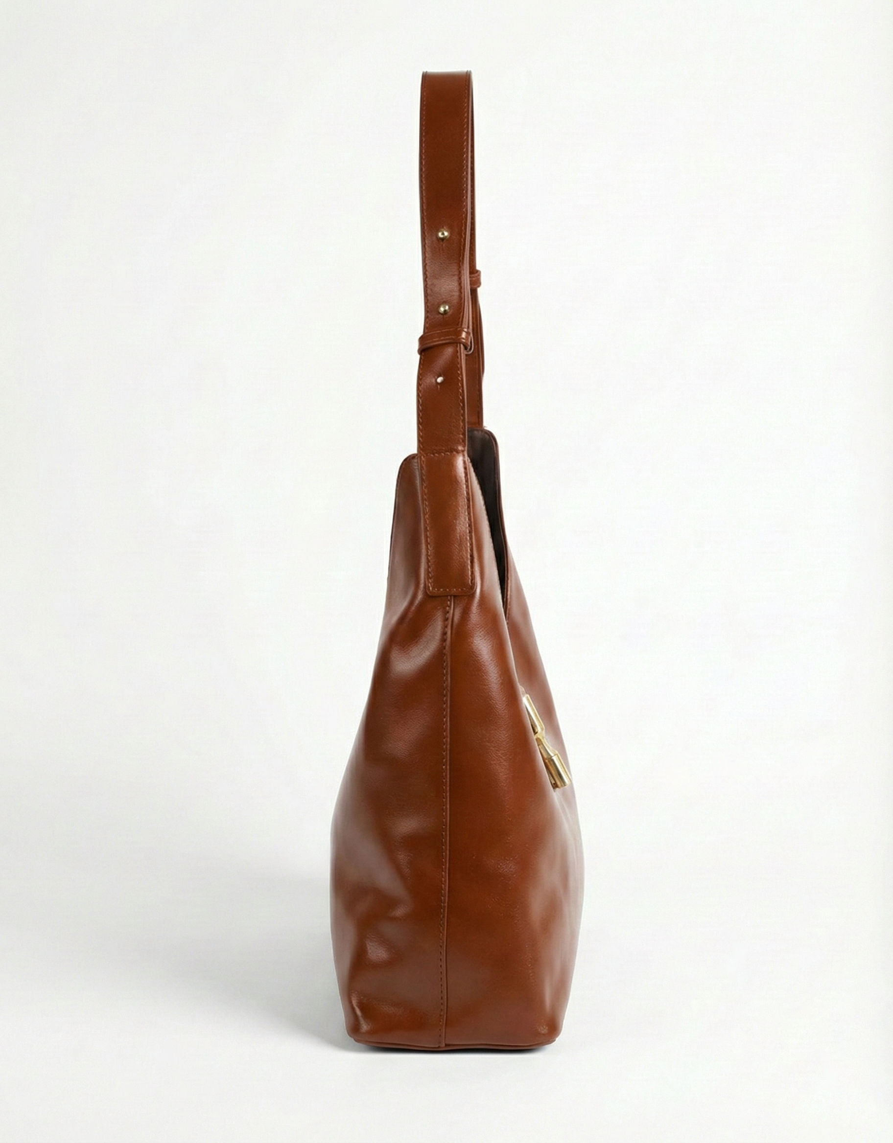 Classic Tan Brown Shoulder Hobo Bag with Gold Accent