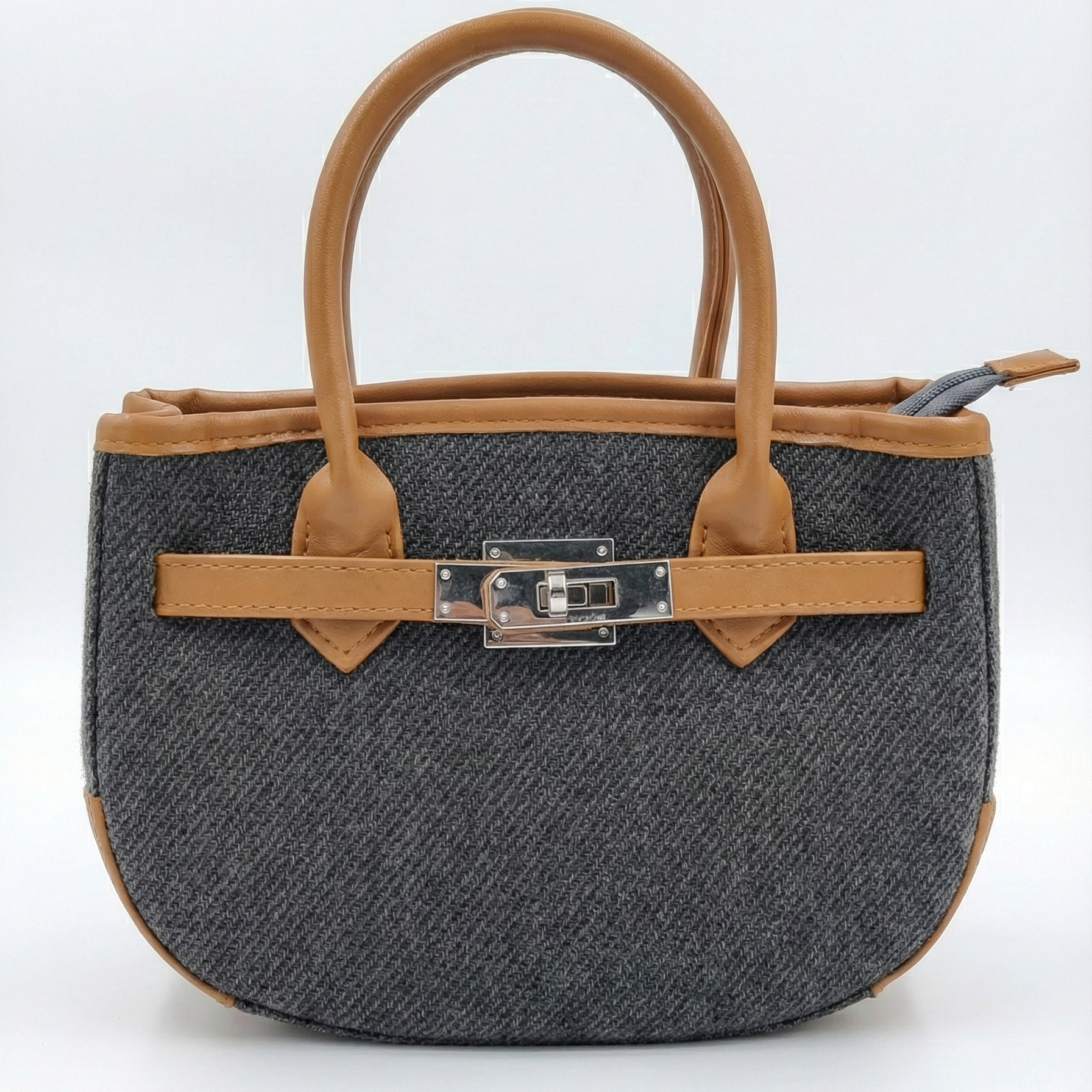 Charcoal Textured Mini Tote with Tan Leather Acc