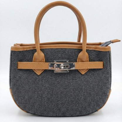 Charcoal Textured Mini Tote with Tan Leather Acc