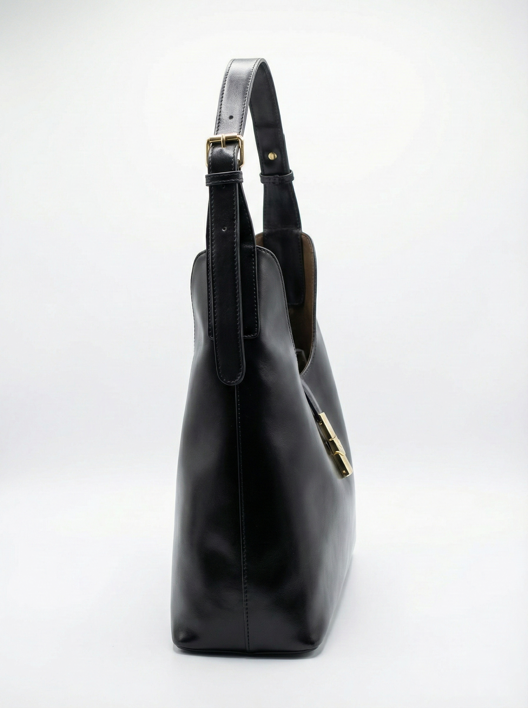 Classic Black Convertible Hobo Bag with Gold Accent