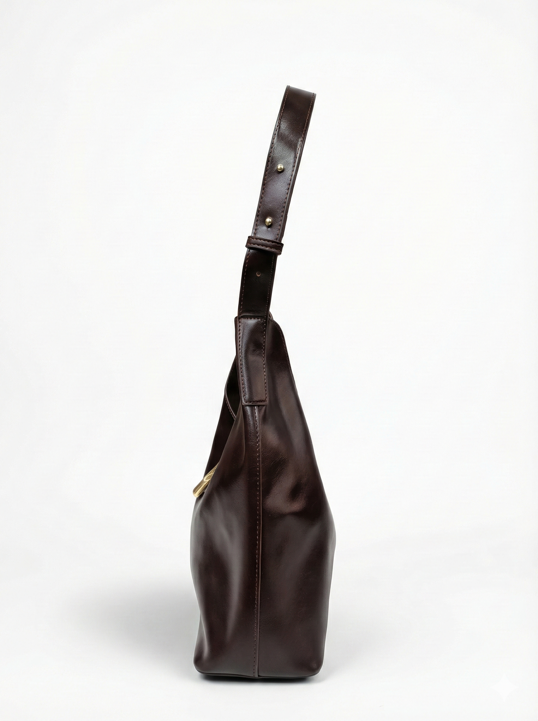 Classic Chocolate Brown Convertible Hobo Bag with Gold Accent