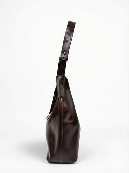 Classic Chocolate Brown Convertible Hobo Bag with Gold Accent