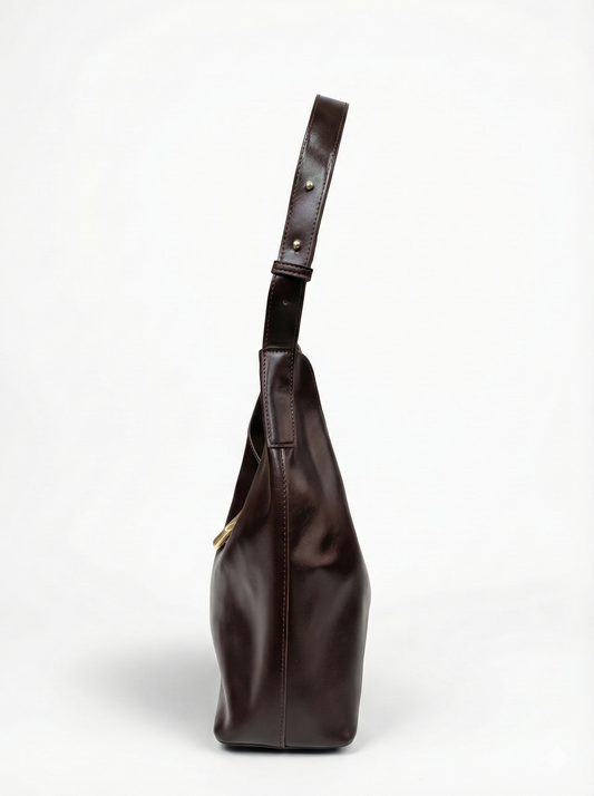 Classic Chocolate Brown Convertible Hobo Bag with Gold Accent