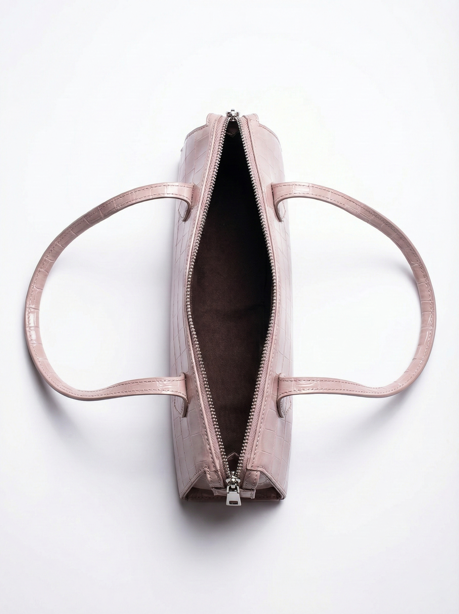 Blush Croc Texture Shoulder Bag – Slim Baguette Style