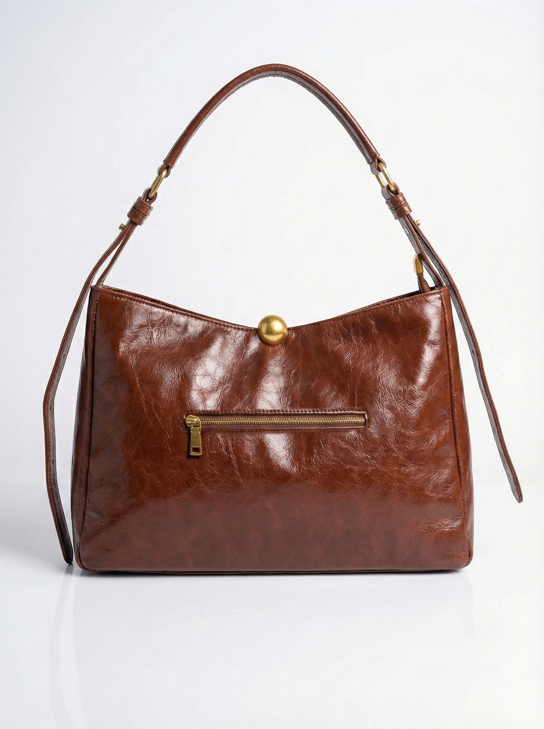 Vintage Luxe Brown Shoulder Bag with Gold Accent Lock