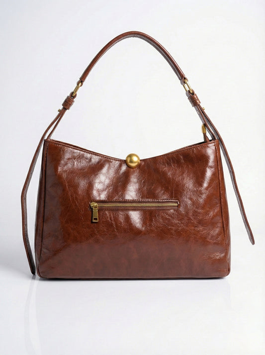 Vintage Luxe Brown Shoulder Bag with Gold Accent Lock