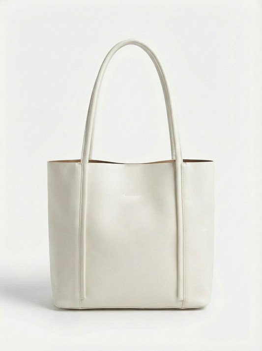 Classic Ivory Structured Leather Tote Bag